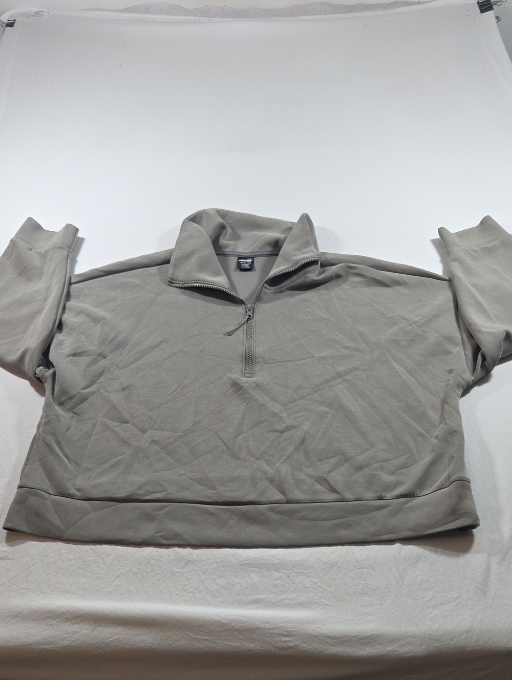 Avia Quarter-Zip Pullover Sweater - Light Gray Stretchy Boxy Collar Layering